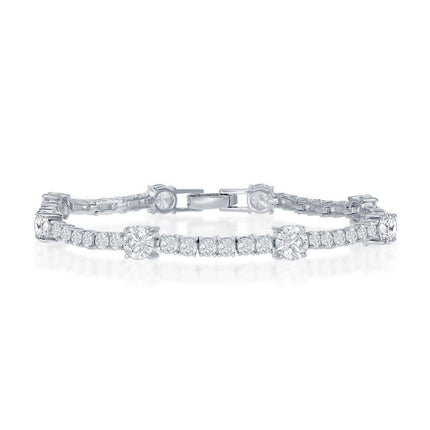 Sterling Silver Round 3mm and 6mm CZ Tennis Bracelet ,