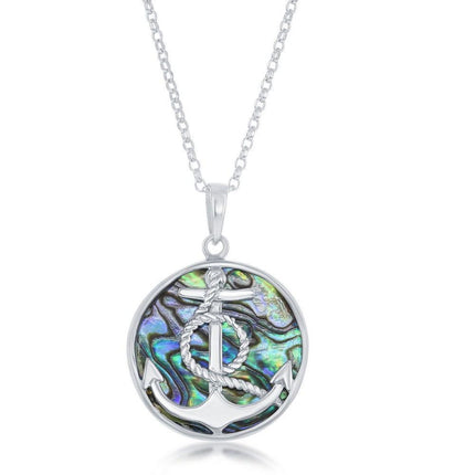 Sterling Silver Round Abalone Pendant Chain ,