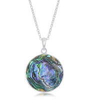 Sterling Silver Round Abalone Pendant Chain ,