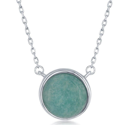 Sterling Silver Round African Amazonite Bezel Set Necklace ,