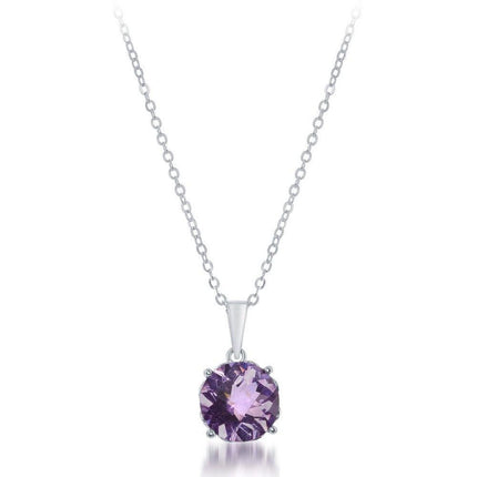 Sterling Silver Round Amethyst Pendant ,