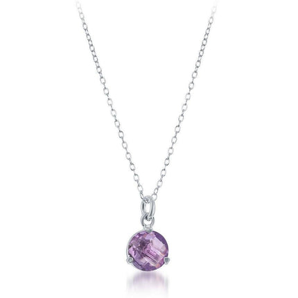 Sterling Silver Round Amethyst Triple Prong Necklace ,