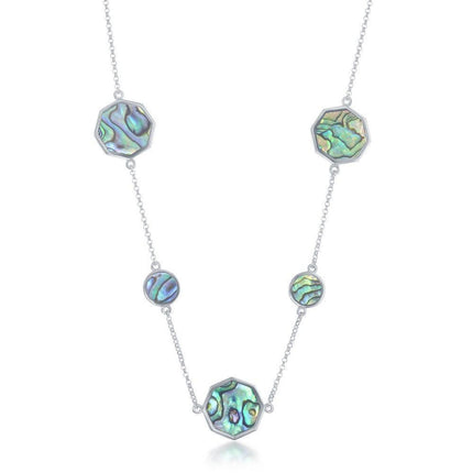 Sterling Silver Round and Hexagon Necklace - Abalone ,