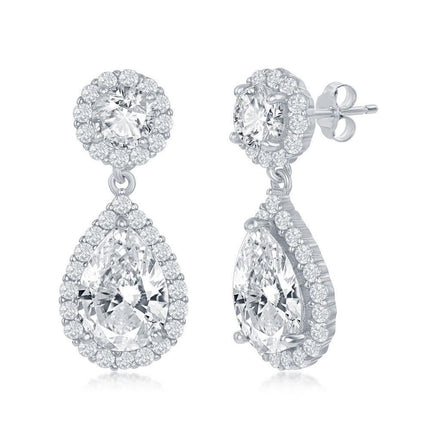 Sterling Silver Round and Pear Shaped CZ Earrings ,