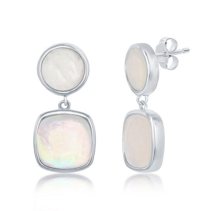 Sterling Silver Round and Square Mother of Pearl Earrings ,