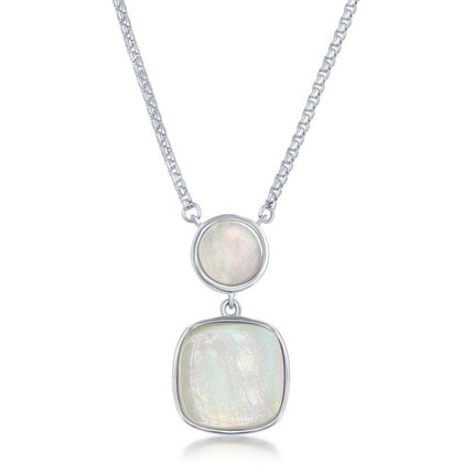 Sterling Silver Round and Square Mother of Pearl Necklace ,