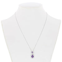 Sterling Silver Round & Teardrop Amethyst Center with White Topaz Border Pendant With chain ,