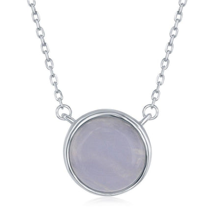 Sterling Silver Round Blue Lace Agate Bezel Set Necklace ,