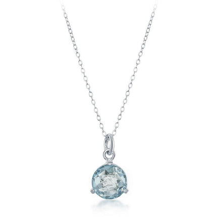 Sterling Silver Round Blue Topaz Triple Prong Necklace ,