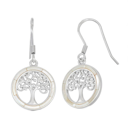 Sterling Silver Round Center Tree of Life Earrings ,