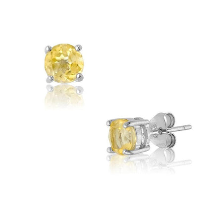 Sterling Silver Round Citrine Gem Studs Earrings ,