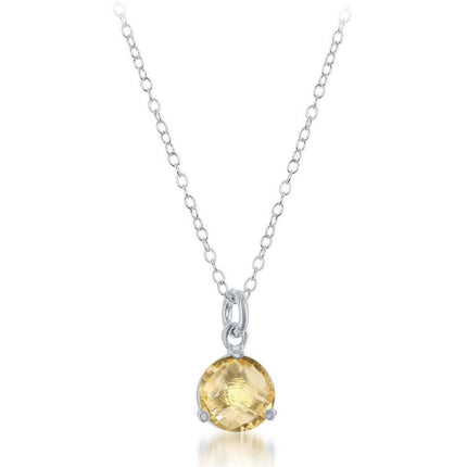 Sterling Silver Round Citrine Triple Prong Necklace ,
