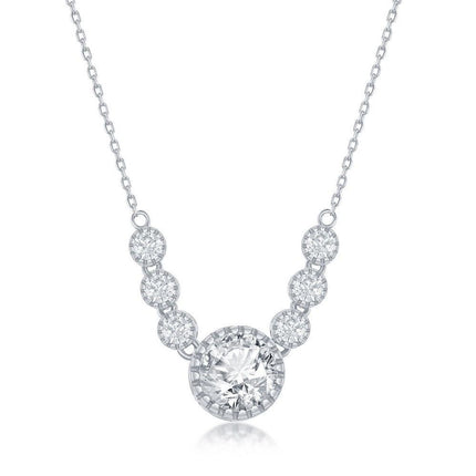 Sterling Silver Round Cubic Zirconia Necklace ,