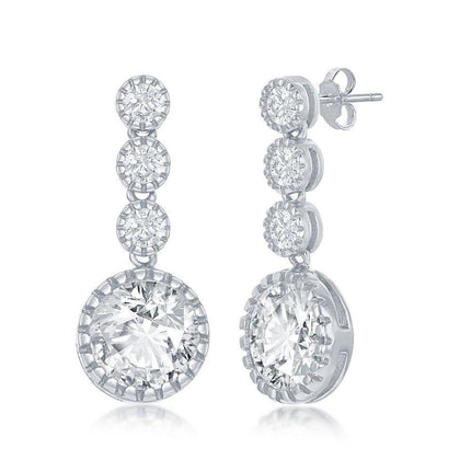 Sterling Silver Round CZ Dangling Earrings ,