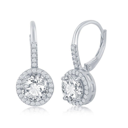 Sterling Silver Round CZ Halo Earrings ,