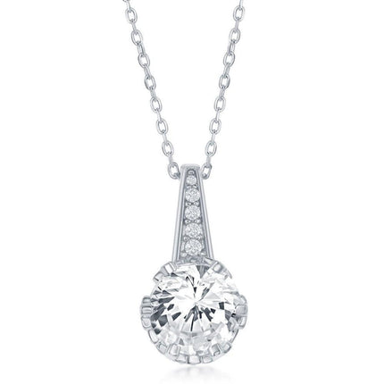 Sterling Silver Round CZ Pendant ,