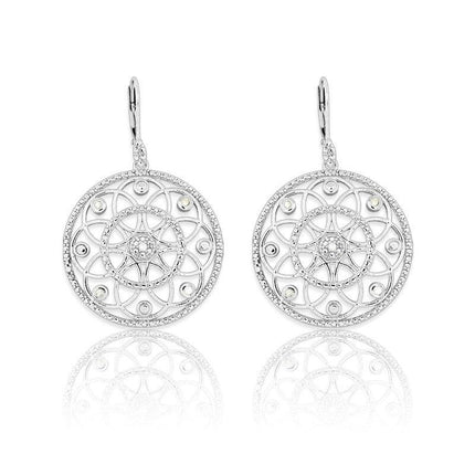 Sterling Silver Round Diamond Earrings ,