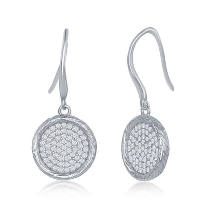 Sterling Silver Round Disc CZ Earrings ,