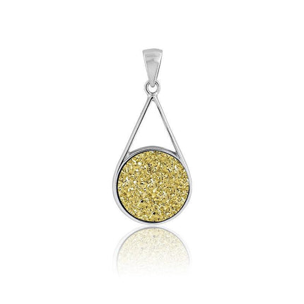 Sterling Silver Round Gold Druzy Teardrop Pendant ,