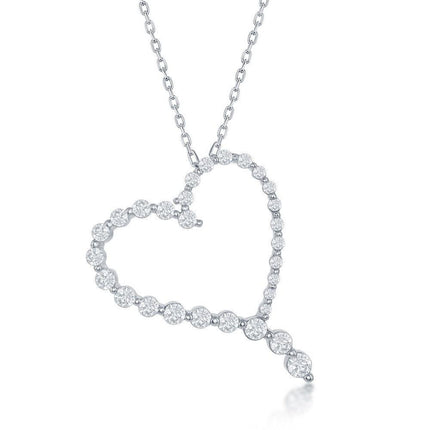 Sterling Silver Round Graduating CZ Heart Pendant ,