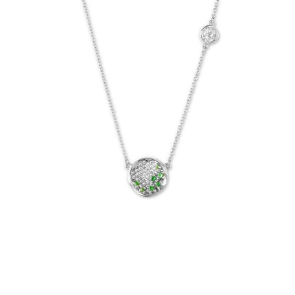 Sterling Silver Round Green CZ Micro Pave Necklace ,