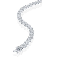 Sterling Silver Round Halo Cubic Zirconia Tennis Necklace ,