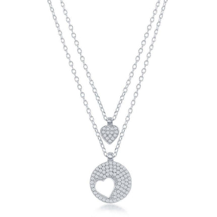 Sterling Silver Round Heart Cut-Out Double Strand Necklace ,