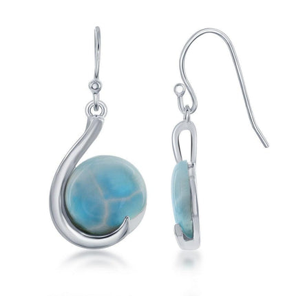 Sterling Silver Round Larimar Earrings ,