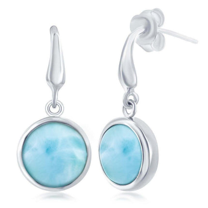 Sterling Silver Round Larimar Earrings ,