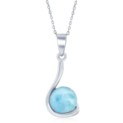 Sterling Silver Round Larimar Swirl Design Pendant ,