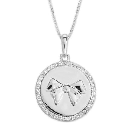 Sterling Silver Round Micro Pave Bow Pendant Chain ,