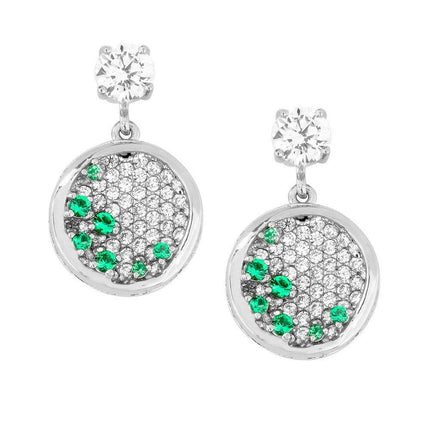 Sterling Silver Round Micro Pave Green CZs Earrings ,