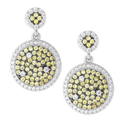 Sterling Silver Round Micro Pave Green Earrings ,