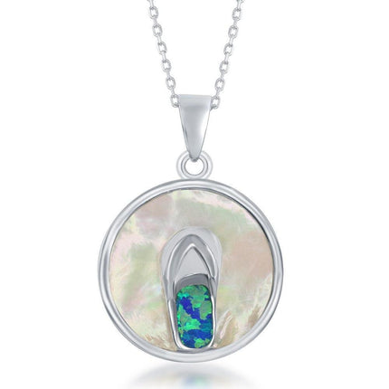 Sterling Silver Round MOP with Flip Flop Pendant ,