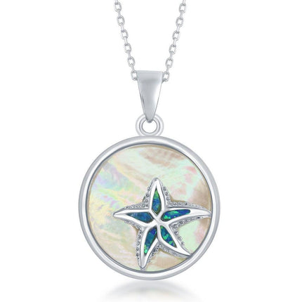 Sterling Silver Round MOP with Starfish Pendant ,