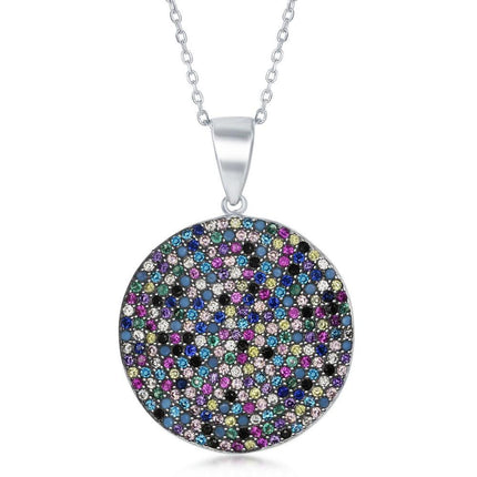 Sterling Silver Round Multi-Color CZ Pendant ,