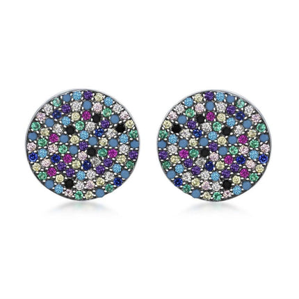 Sterling Silver Round Multi-Color CZ Stud Earrings ,