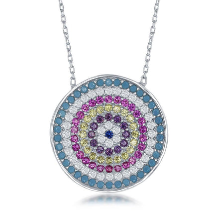 Sterling Silver Round Multicolor Cubic Zirconia Necklace ,