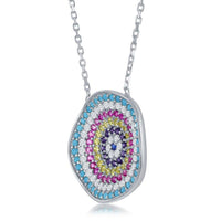 Sterling Silver Round Multicolor Cubic Zirconia Necklace ,