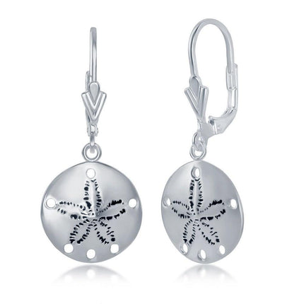Sterling Silver Round Sand Dollar Dangling Earrings ,