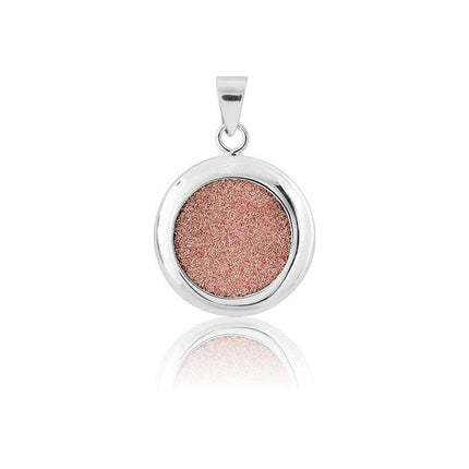 Sterling Silver Round Sparkly Pink Pendant ,