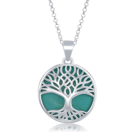 Sterling Silver Round Tree of Life Pendant Chain ,