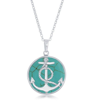 Sterling Silver Round Turquoise Pendant Chain ,