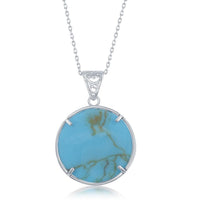 Sterling Silver Round Turquoise with Turtle Pendant ,