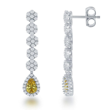 Sterling Silver Round Yellow CZ Teardrop Earrings ,