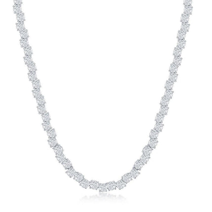 Sterling Silver Round Zig-Zag 4mm Cubic Zirconia Tennis Necklace ,