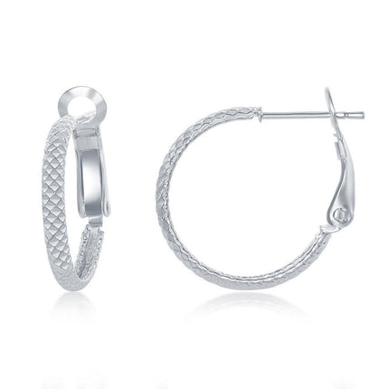 Sterling Silver Rounded Checkered 20mm Hoop Earrings ,