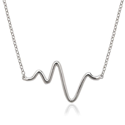Sterling Silver Rounded Heartbeat Necklace ,