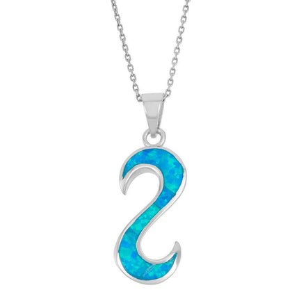 Sterling Silver S Shaped Blue Inlay Opal Pendant ,