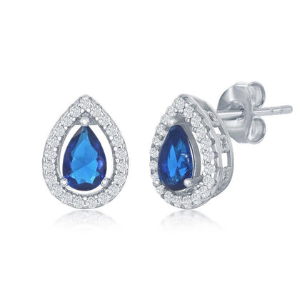 Sterling Silver Sapphire CZ Pear shape Stud Earrings ,